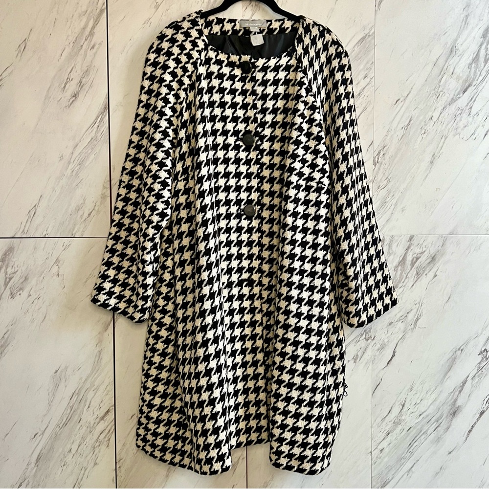 Liz Claiborne Houndstooth Plaid Wool Trench Swing Retro Woven Coat Jacket SZ 3X